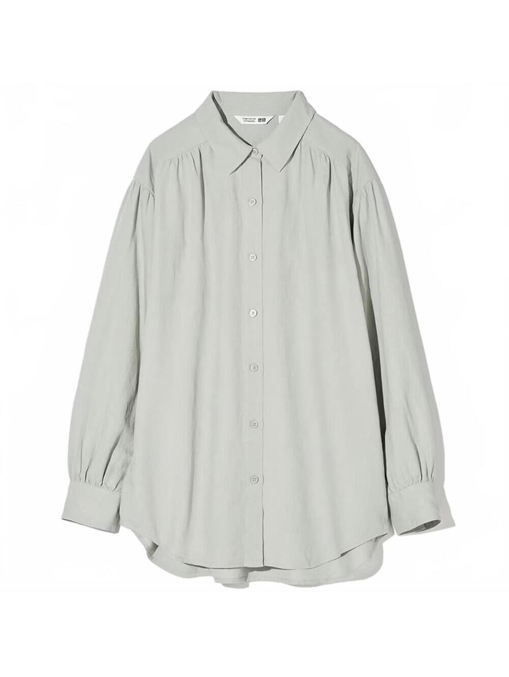 Uniqlo Linen Blend Oversized Shirt Button Up Green NWT Large - Picture 4 of 7